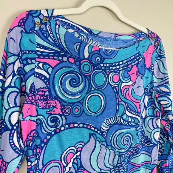 Lilly Pulitzer Alida Boatneck Sea Jewels Top Womens Medium Preppy Pink Blue - Picture 4 of 7